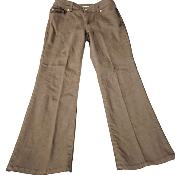 Chicos Womens Platinum Denim Pants Brown Size 00 Cotton Stretch Pockets Button - Picture 1 of 12